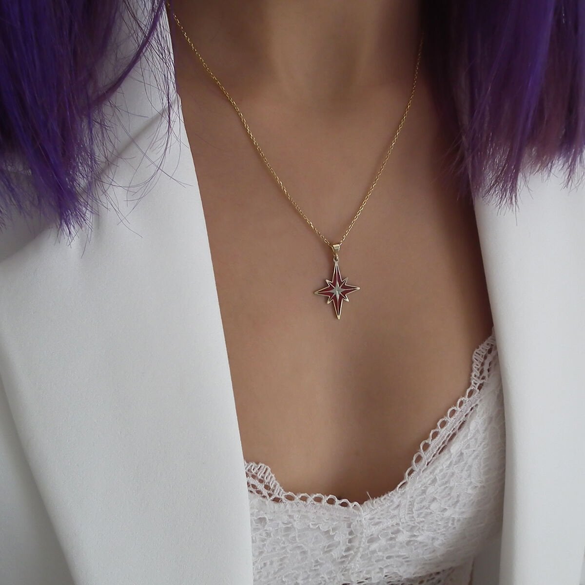 Kuzey Yıldızı Mineli Gümüş Kolye 02