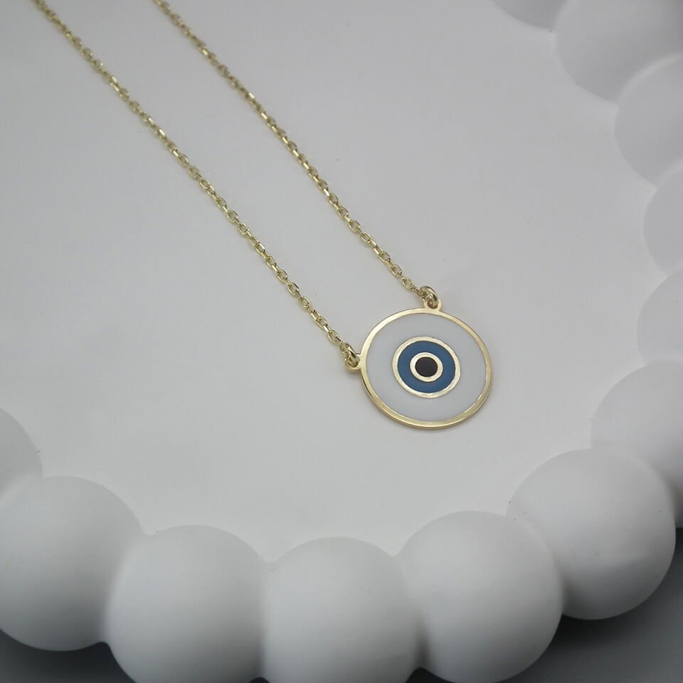 Beyaz Nazar Boncuğu Gümüş Kolye