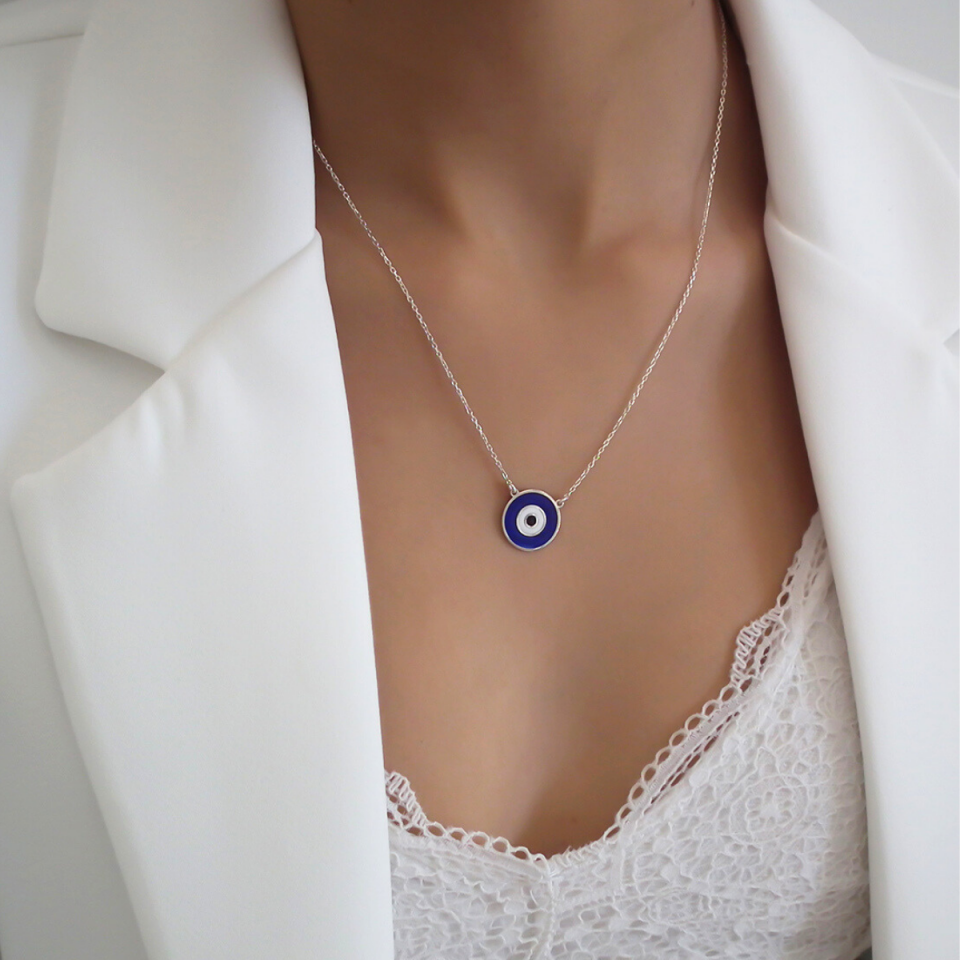 Lacivert Nazar Boncuğu Gümüş Kolye