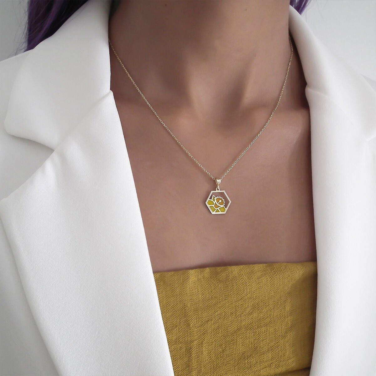 Altıgen Nergis Gümüş Kolye