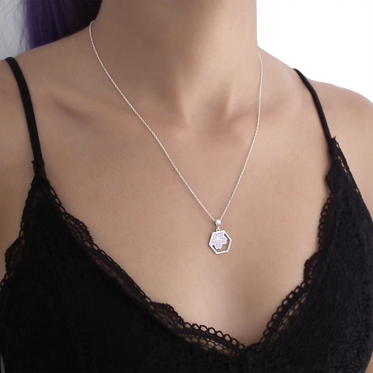 Altıgen Sakura Gümüş Kolye