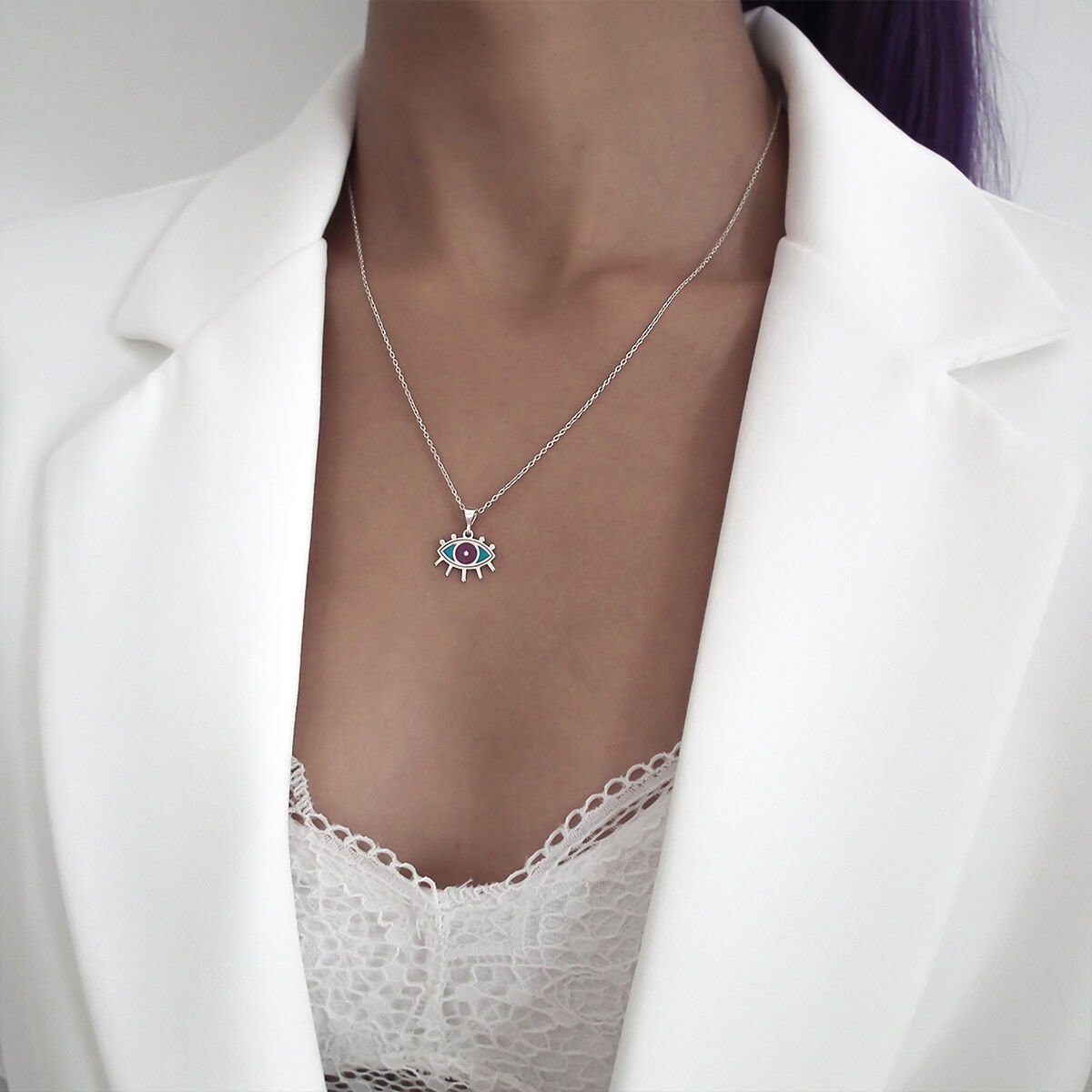 Firuze Taşlı Göz Kolye