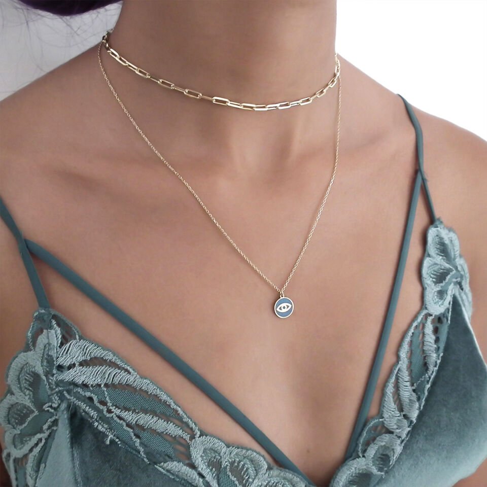 Mavi Mineli Tiny Göz Gümüş Kolye