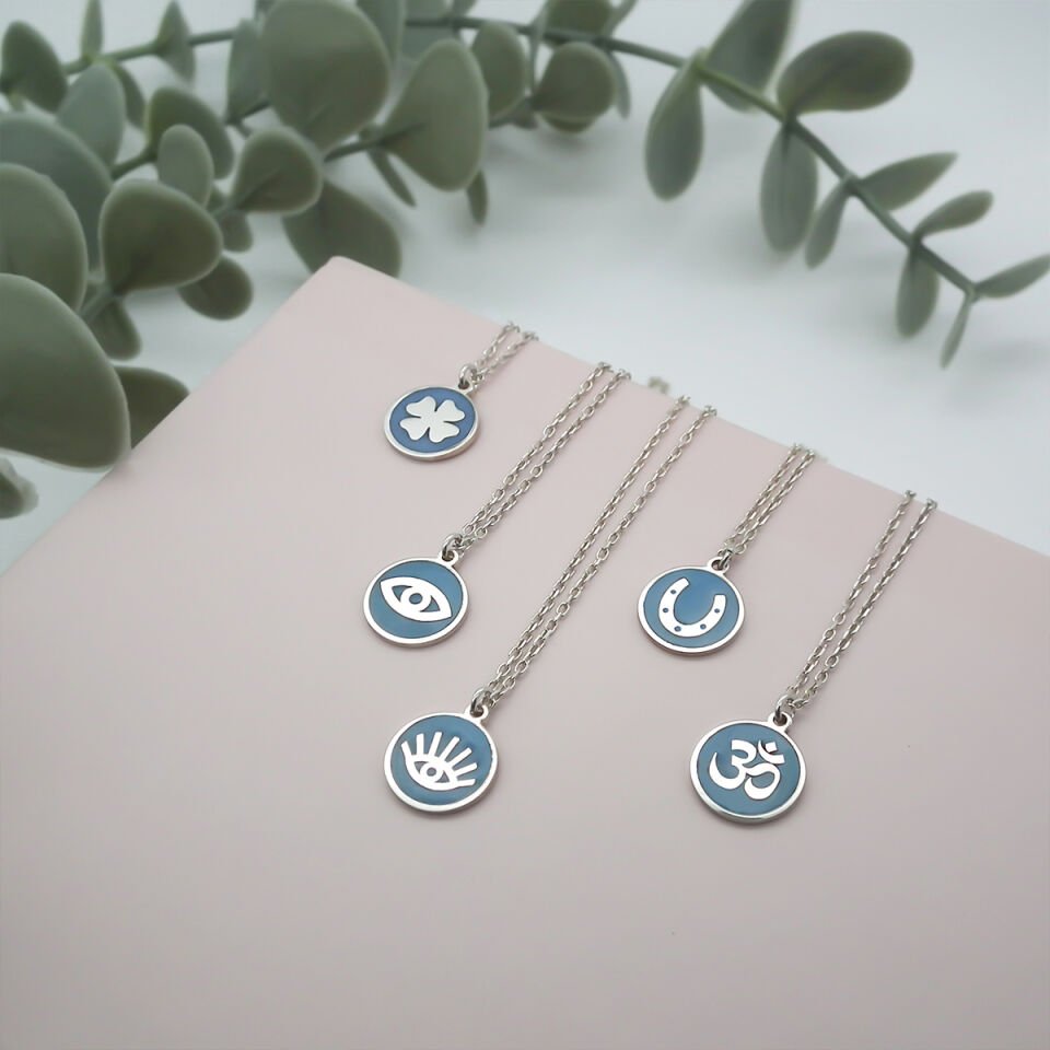 Mavi Mineli Tiny Göz Gümüş Kolye