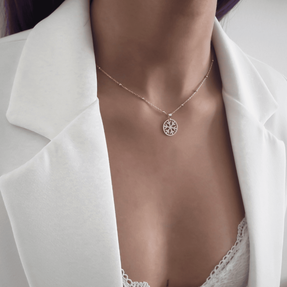 Kar Tanesi Yuvarlak Gümüş Kolye