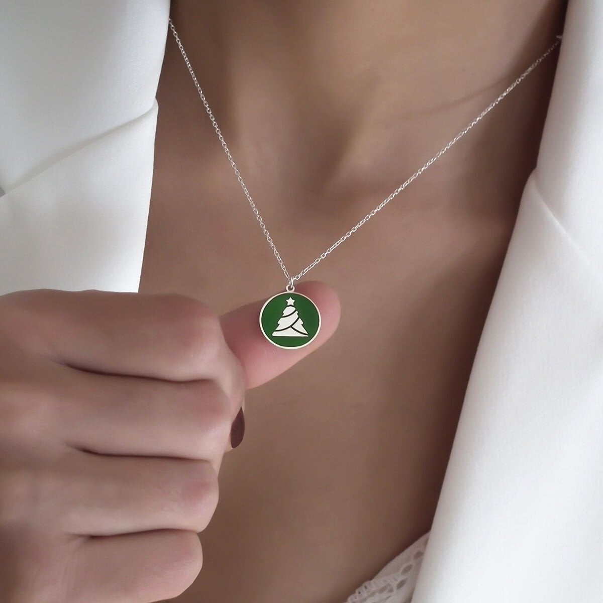 Yılbaşı Ağacı Gümüş Kolye