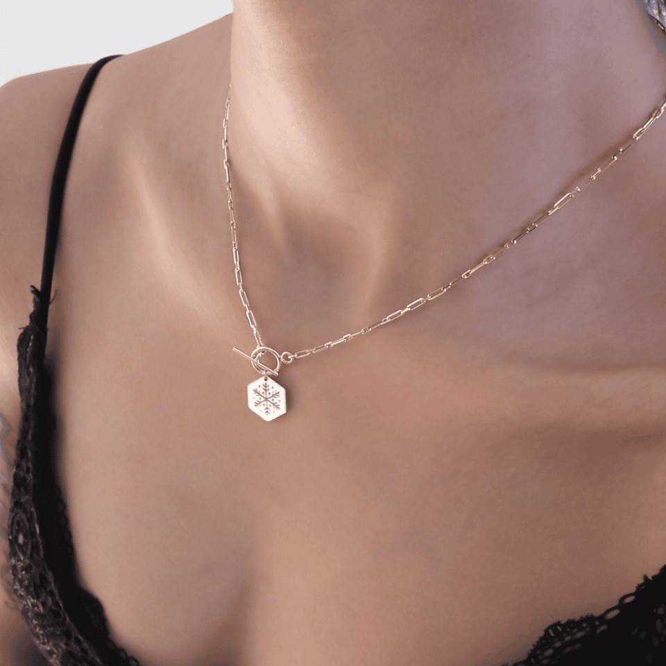 Kar Tanesi Altıgen Gümüş Kolye