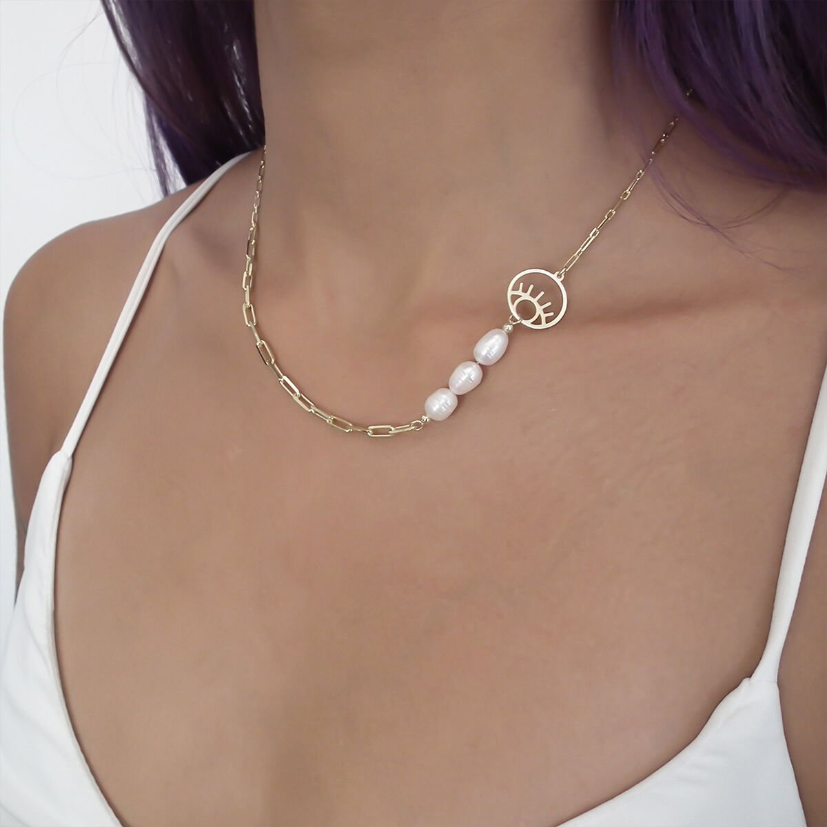 İnci Taşlı Göz Kolye