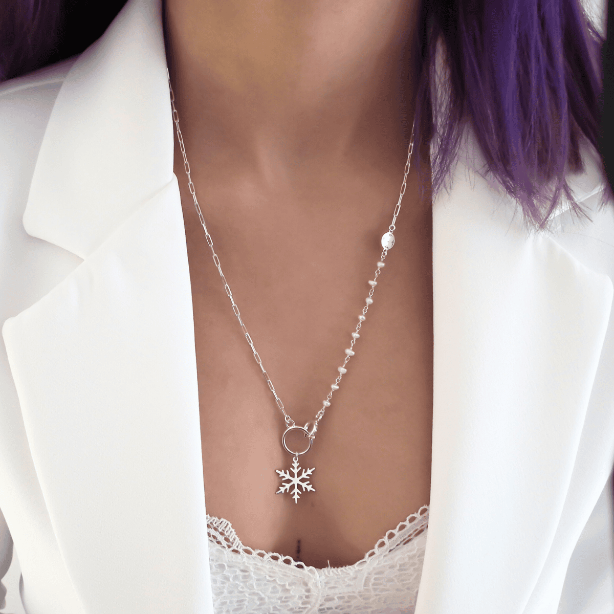 Kar Tanesi İnci Gümüş Kolye