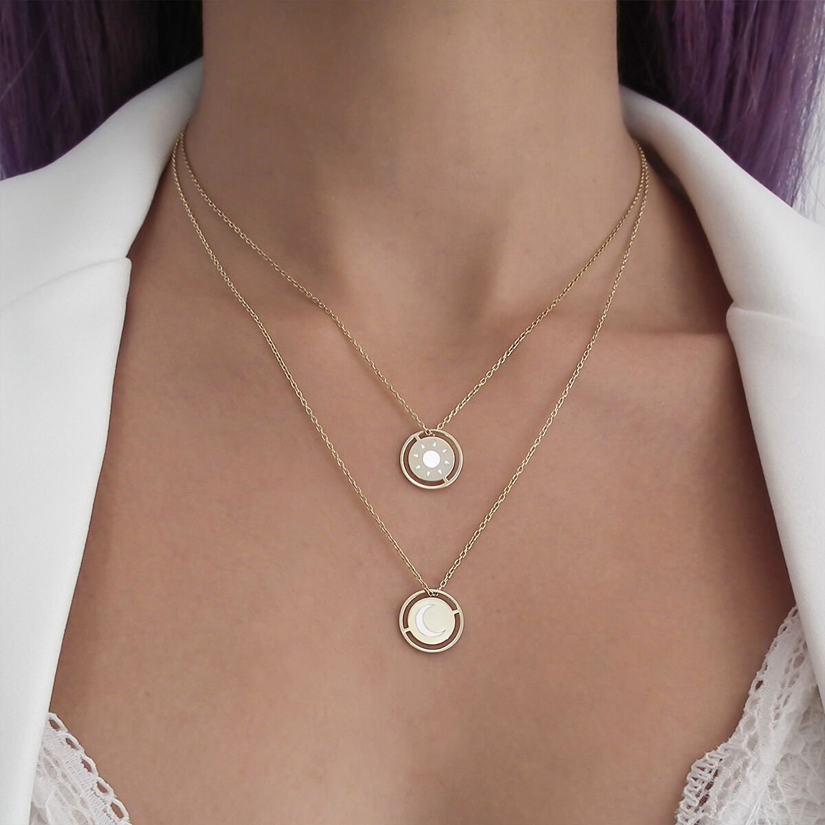 Beyaz Mineli Ay Gümüş Kolye