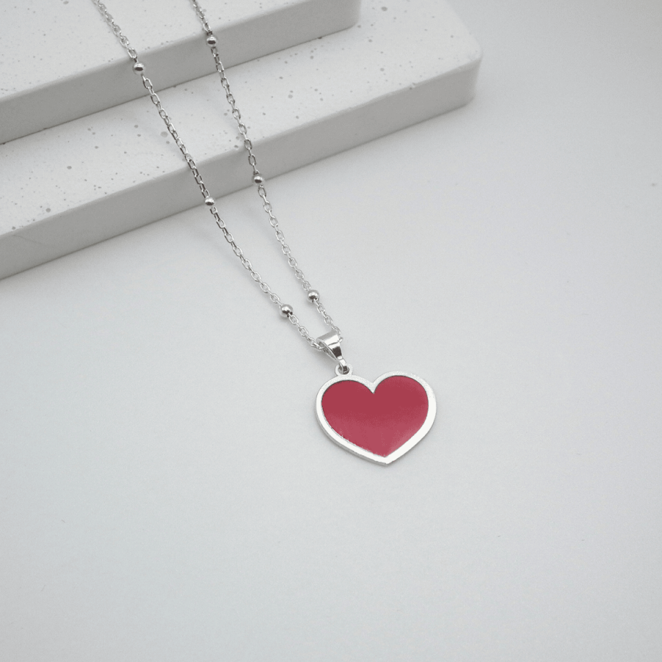 Mineli Kalp Gümüş Kolye