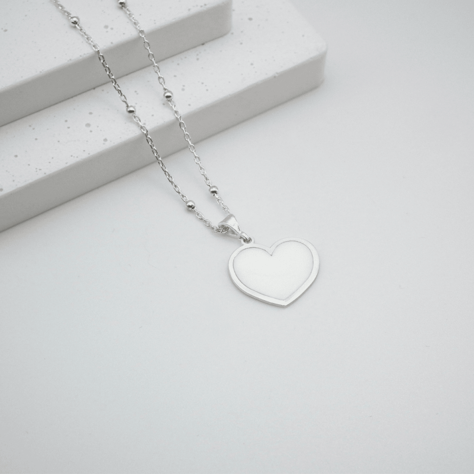 Mineli Kalp Gümüş Kolye