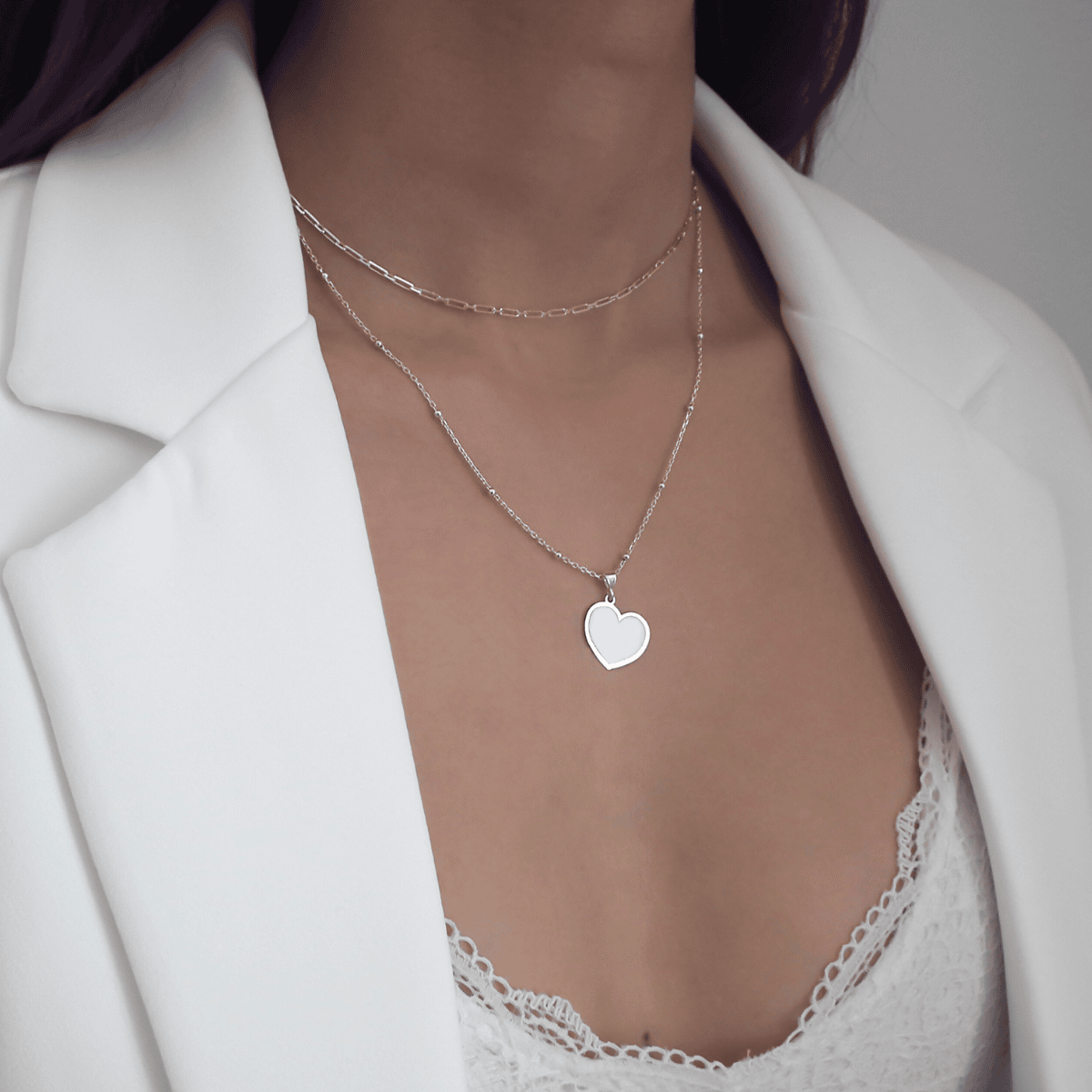 Mineli Kalp Gümüş Kolye